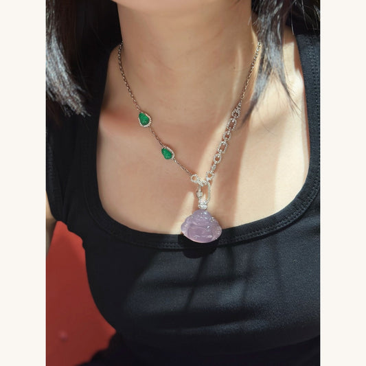 Chalcedony Buddha Pendant with CZ (JP58582)