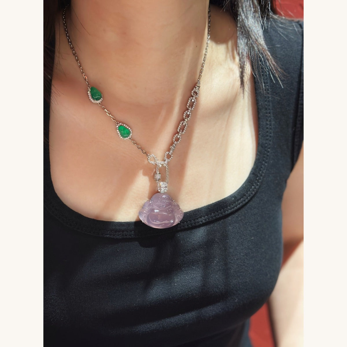 Chalcedony Buddha Pendant with CZ (JP58582)