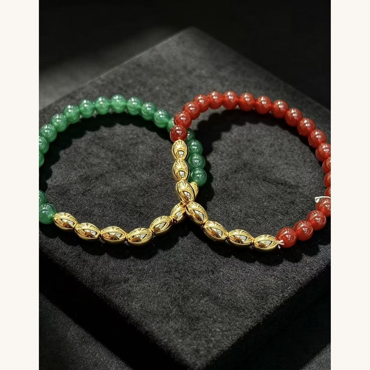Green & Red Agate Bead Bracelet Set