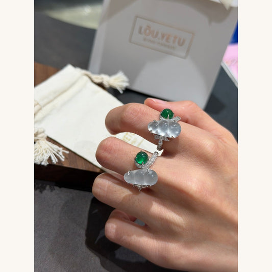 Ink-Jade Love-Bean Chalcedony Ring (JR6069)