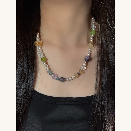 Multi-Gem Shell-Pearl Necklace (JN64783)