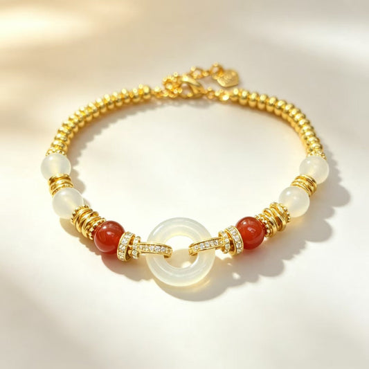 White Jade & Agate Beaded Bracelet