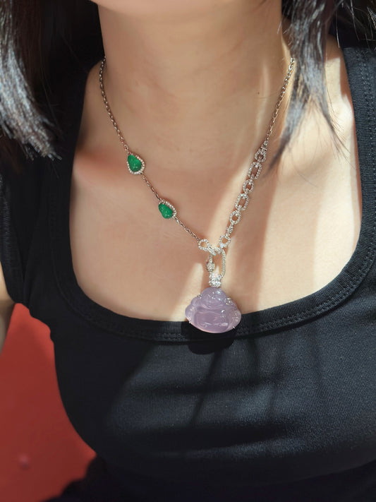 Chalcedony Buddha Pendant with CZ (JP58582)