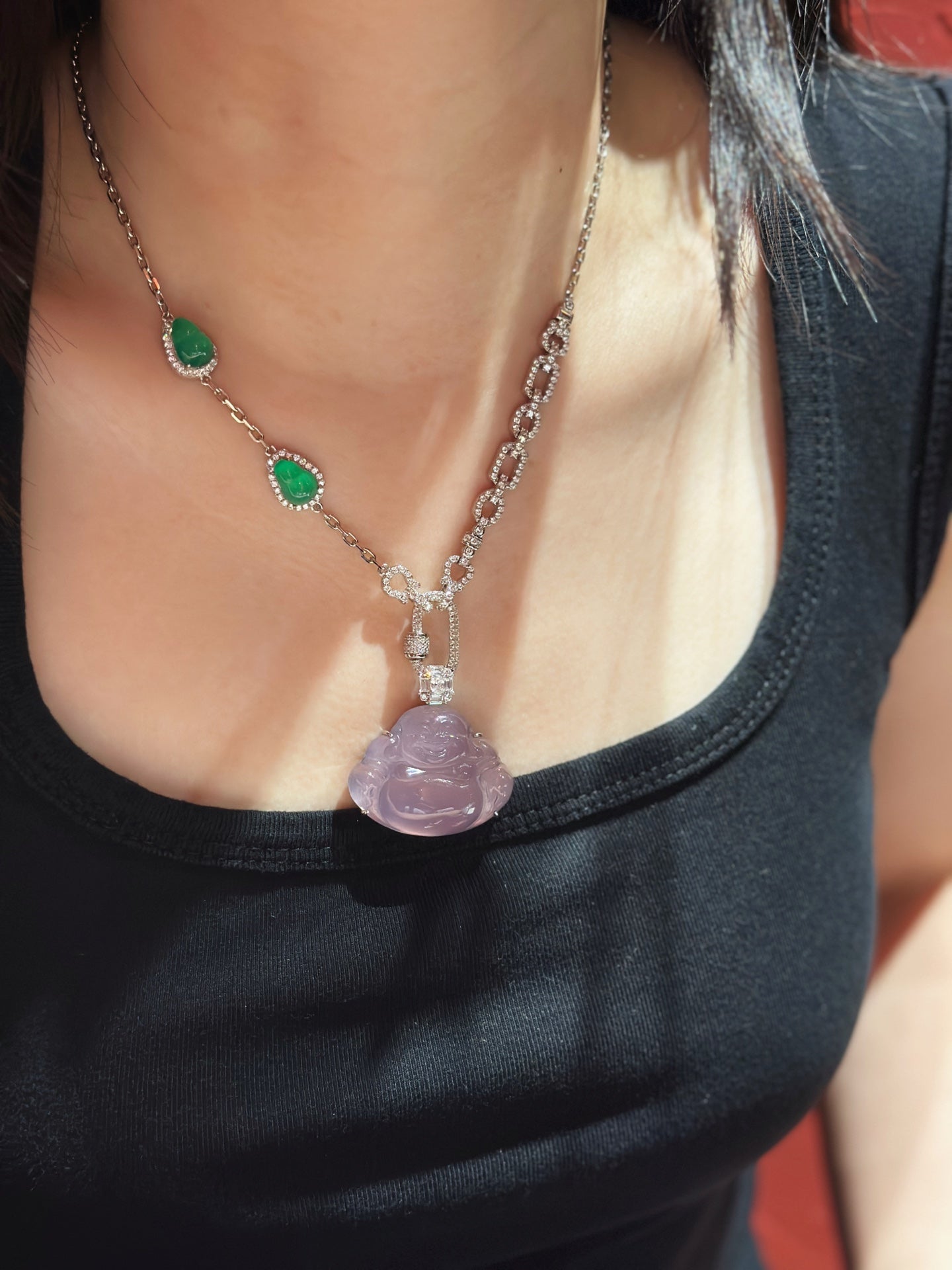 Chalcedony Buddha Pendant with CZ (JP58582)