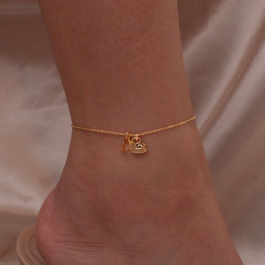 Dainty Heart Initial Anklet: Trendy Beach Ankle Bracelet
