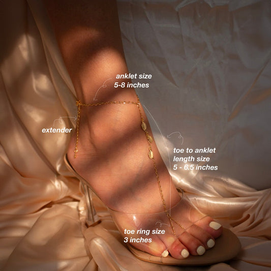 Gold Leaf Toe Anklet: Dainty Foot Chain, 16K Plated Jewelry