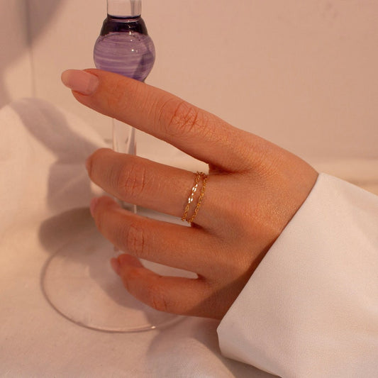 Dainty Double Chain Ring: 16K Gold Plated Minimalist Jewelry