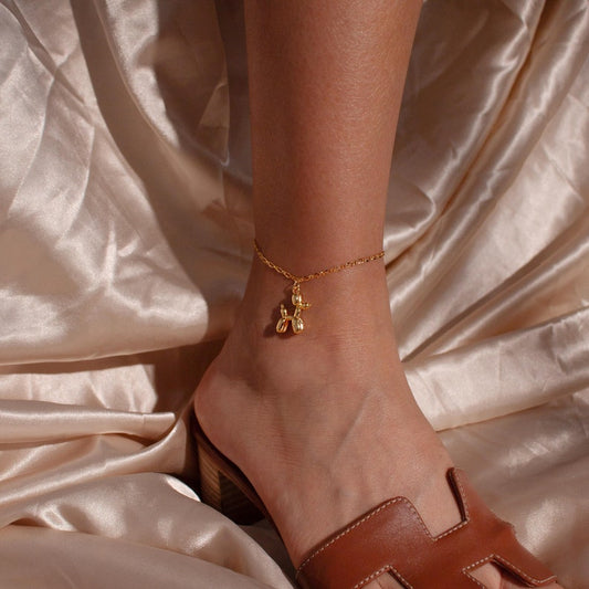 Gold Poodle Anklet: Playful Dog Ankle Bracelet