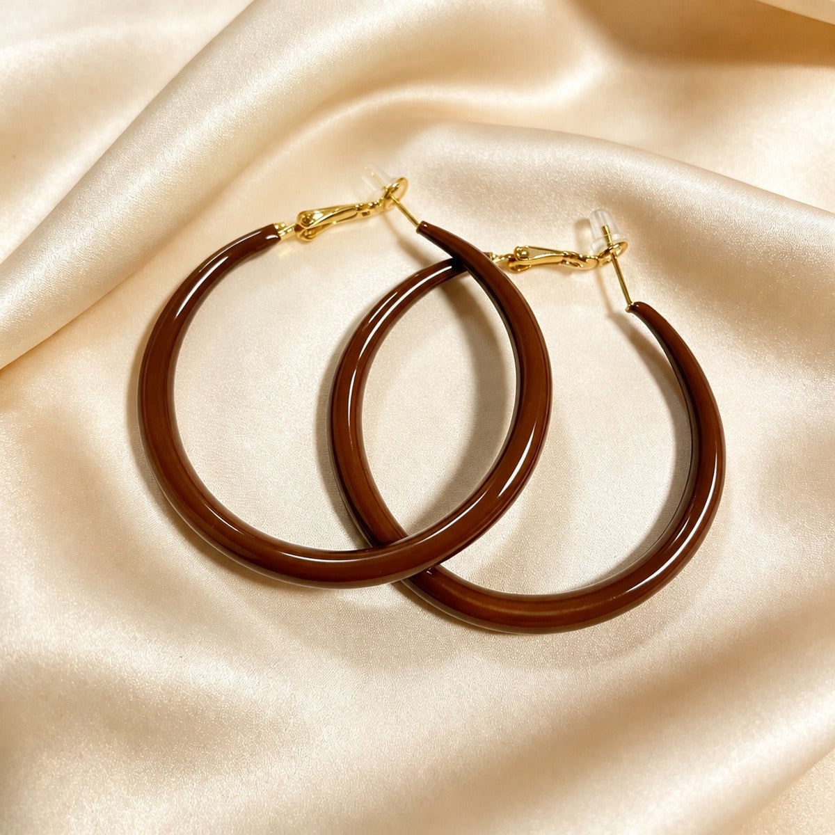 Chocolate Enamel Large Hoop Earrings