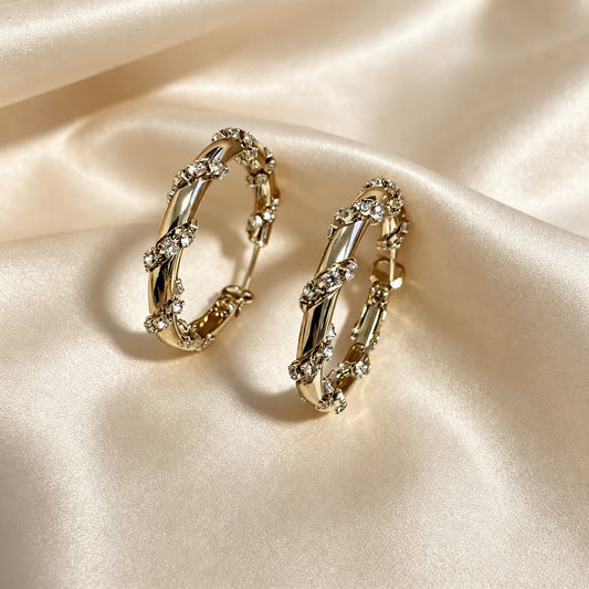 Crystal Bamboo Hoop Earrings