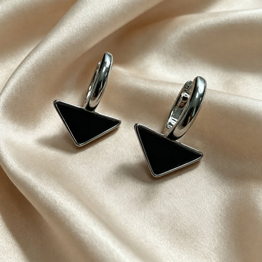 Crystal Huggie Hoops with Enamel Triangle Drop