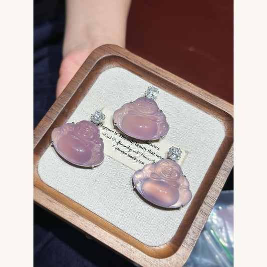 Chalcedony Buddha Pendant with CZ (JP58582)