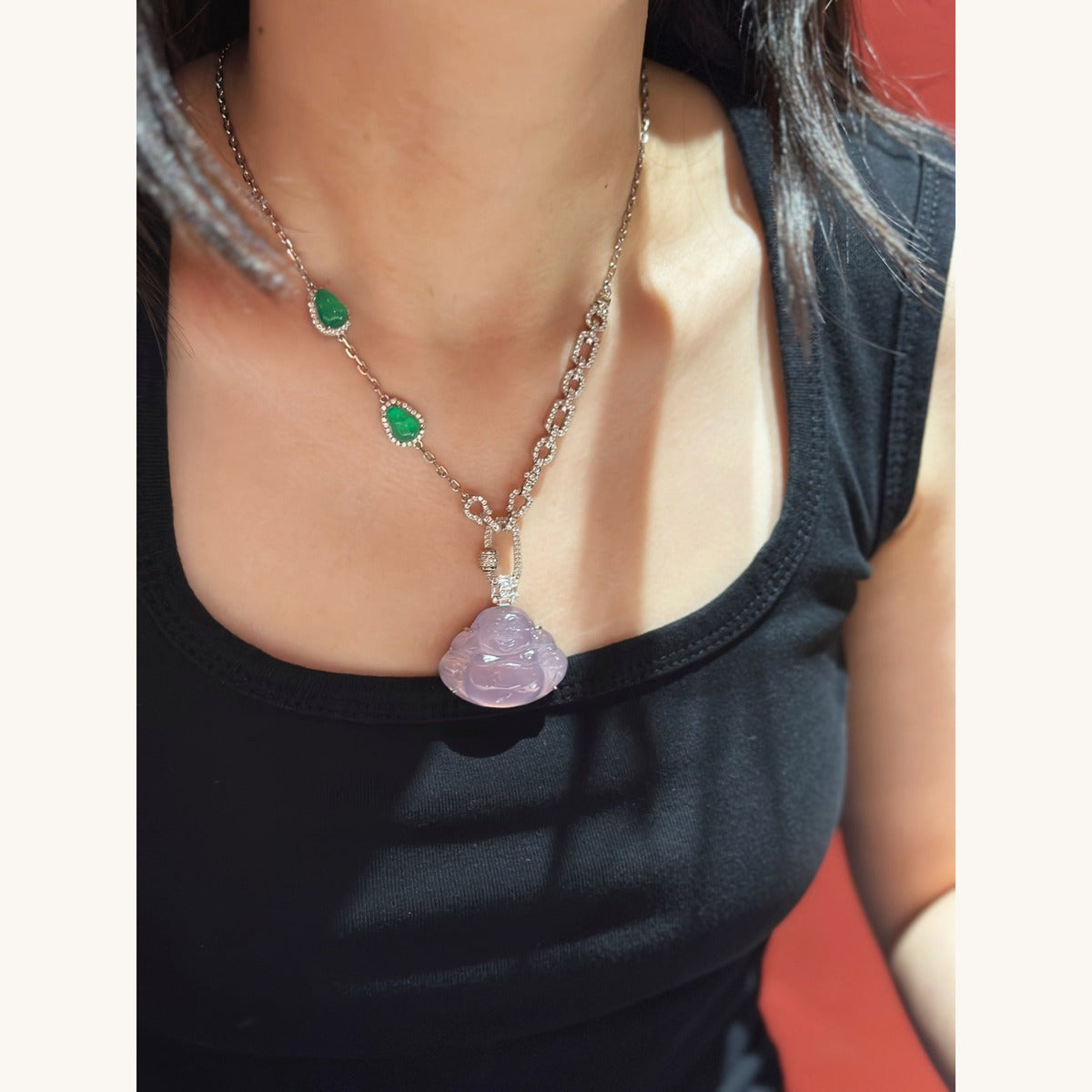 Chalcedony Buddha Pendant with CZ (JP58582)