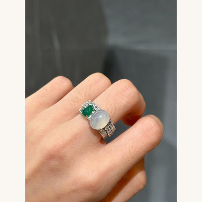 Chalcedony Gourd Cabochon Pavé Ring (JR6120)