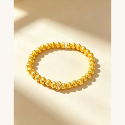 Gold Beaded Bracelet with CZ Rondelle