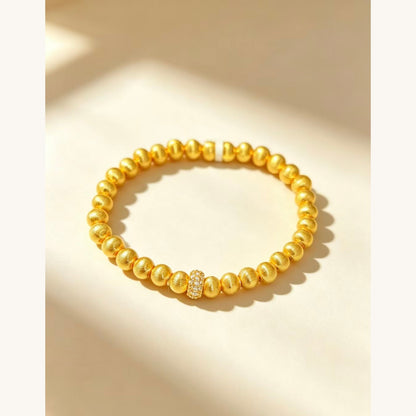 Gold Beaded Bracelet with CZ Rondelle