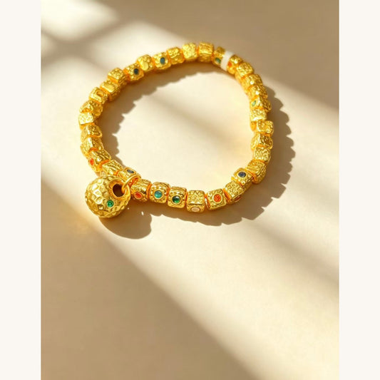 Gold Beaded Bracelet with Colorful Accents