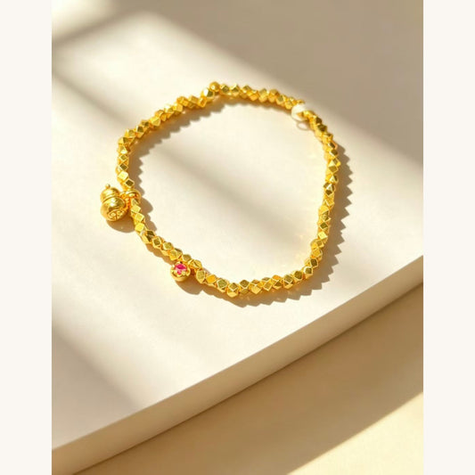 Gold Beaded Charm Bracelet