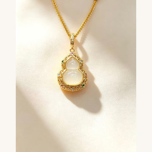 Gold Cat's-Eye Teardrop Gourd Pendant Necklace