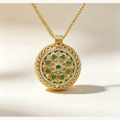 Gold Openwork Green-Jade Aromatherapy Locket Necklace