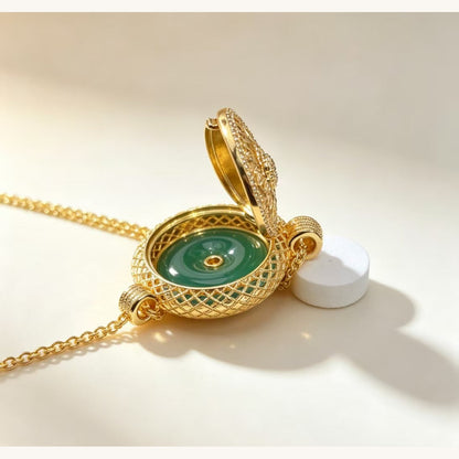 Gold Openwork Green-Jade Aromatherapy Locket Necklace
