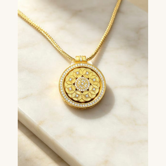 Gold Round CZ Medallion Pendant Necklace