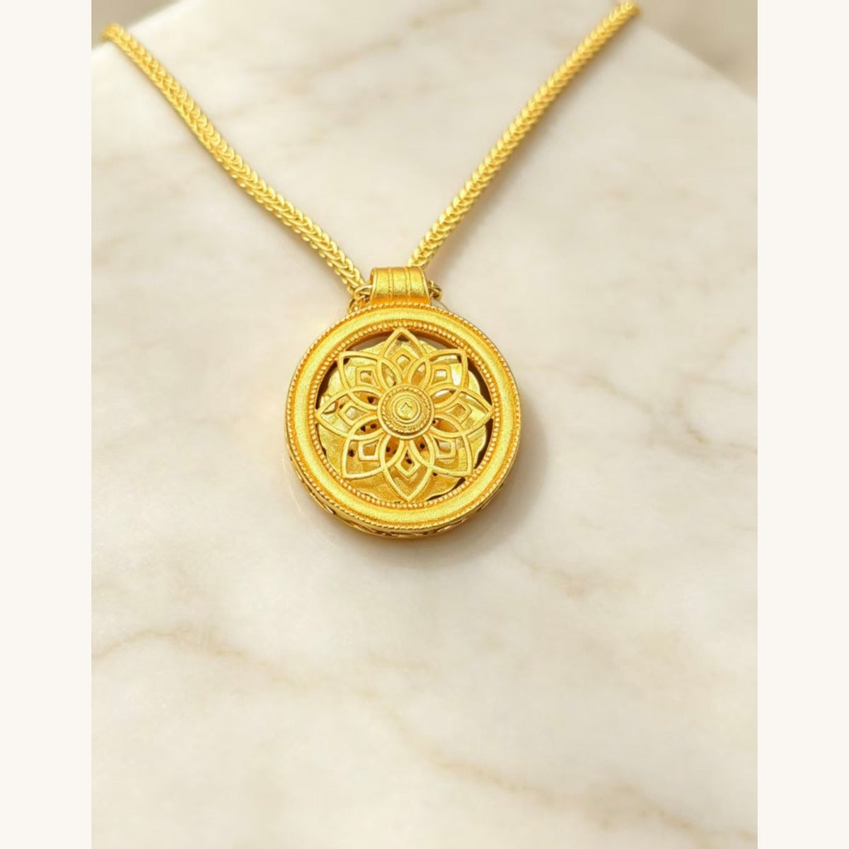 Gold Sunflower Medallion Pendant Necklace
