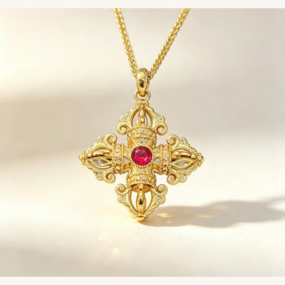 Gold Vajra Cross Pendant Necklace