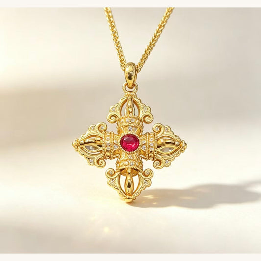 Gold Vajra Cross Pendant Necklace