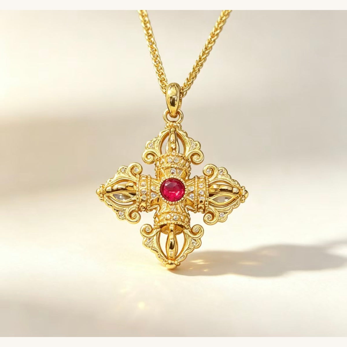 Gold Vajra Cross Pendant Necklace