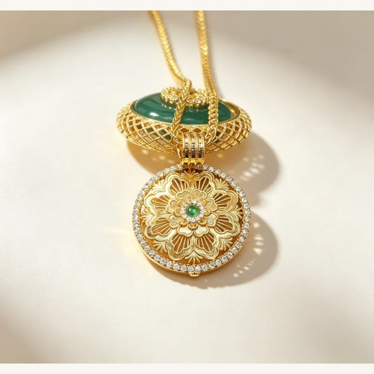 Green Jade Round Locket Pendant Necklace