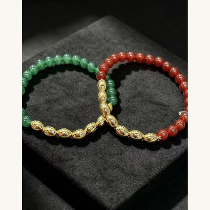 Green & Red Agate Bead Bracelet Set