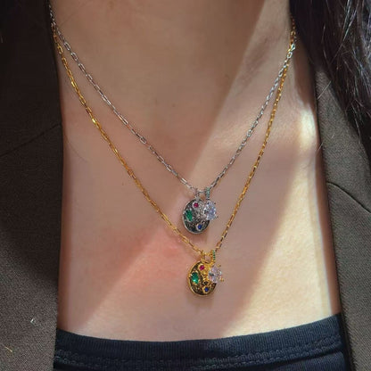 Hammered Oval-Tag Teardrop CZ Pendant Necklace (JN6027)