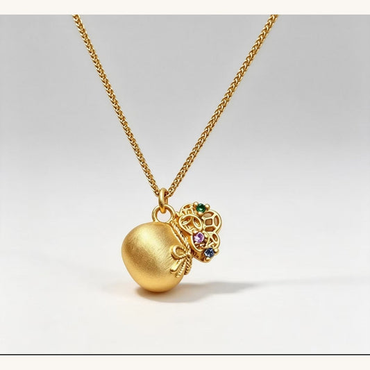 Matte Gold Apple Pendant Necklace