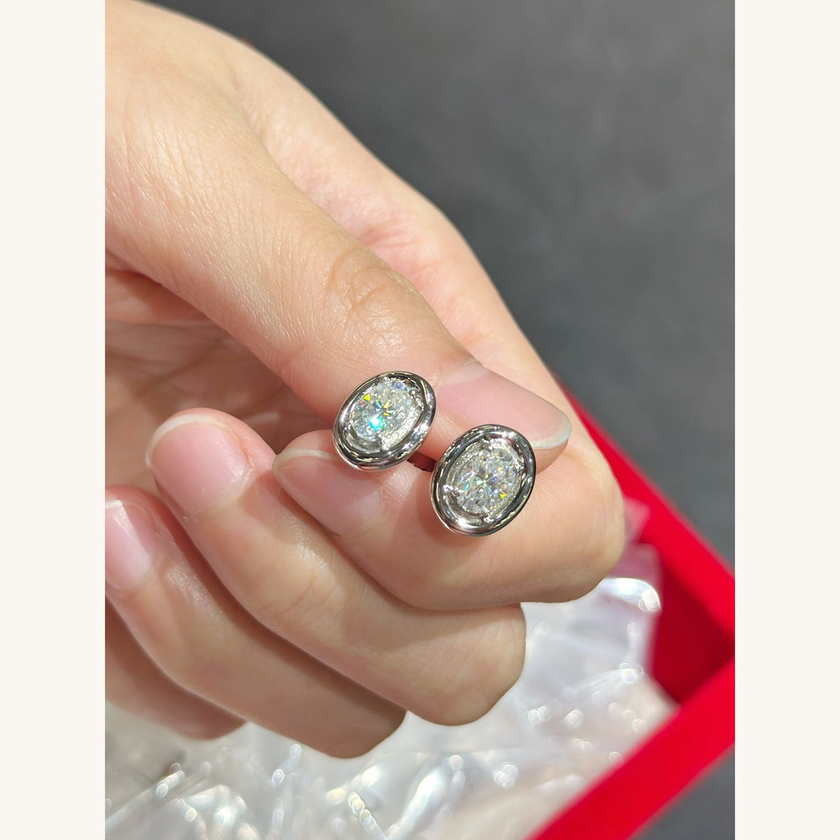 Moissanite Egg-Shape Stud Earrings (2ctw) (GHE465)