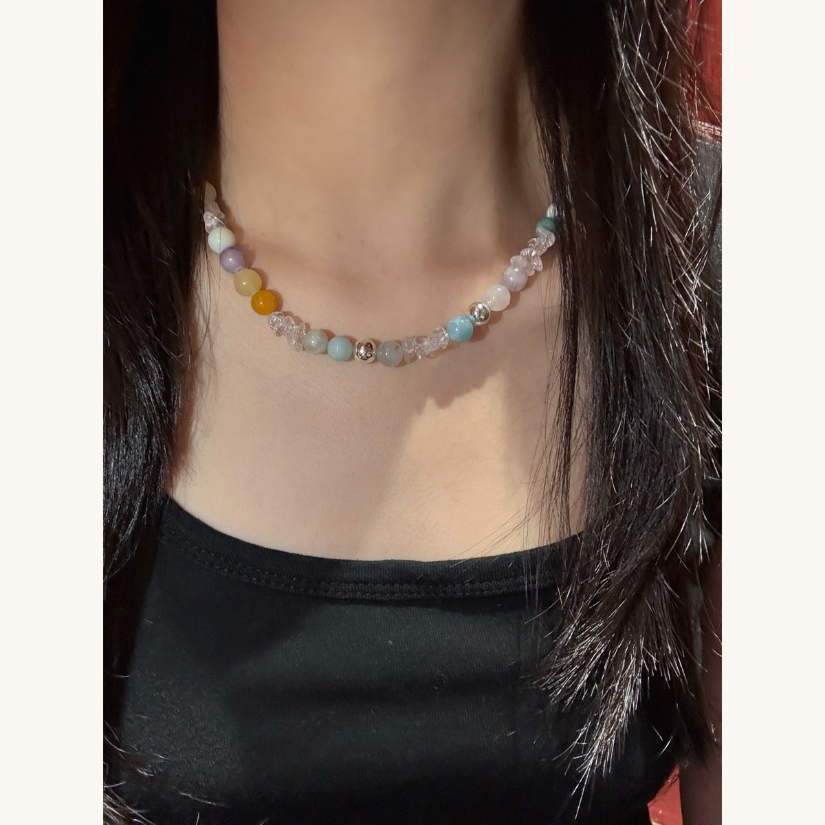 Multi-Gem White Crystal Necklace (JN85741)