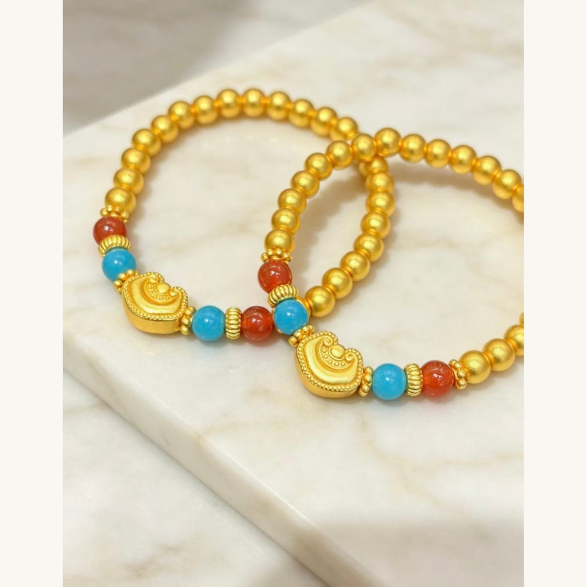 Turquoise & Red Bead Bracelet Set