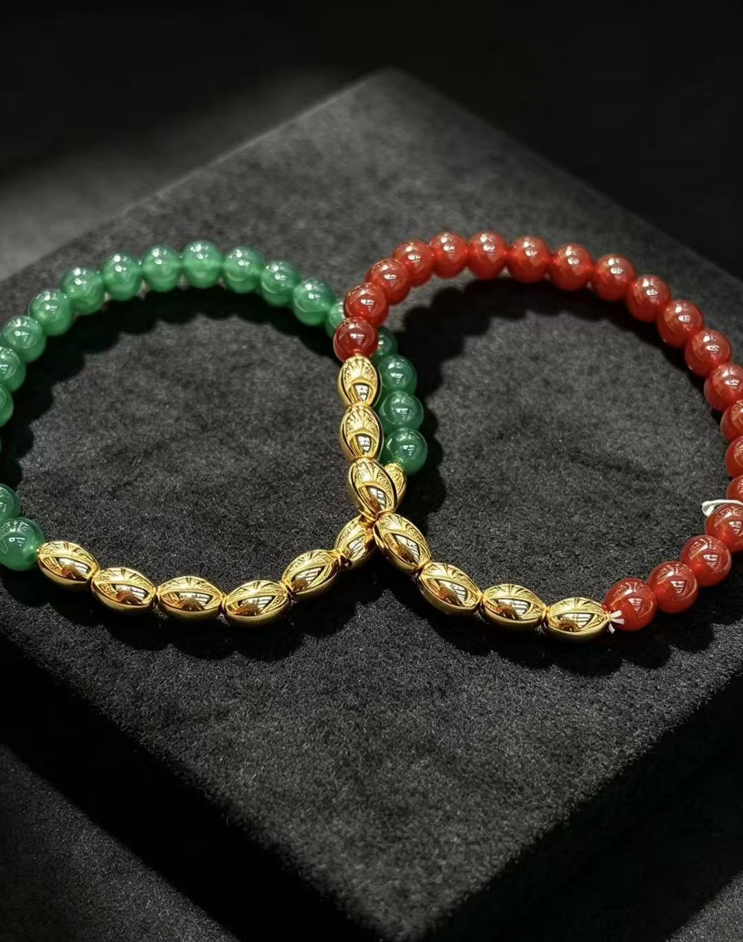 Green & Red Agate Bead Bracelet Set