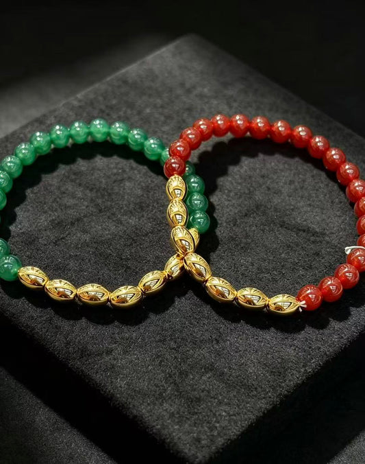 Green & Red Agate Bead Bracelet Set
