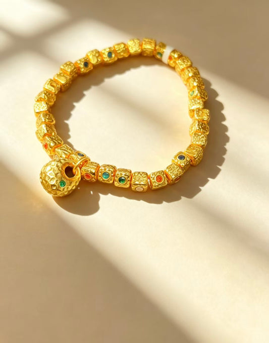 Gold Beaded Bracelet with Colorful Accents