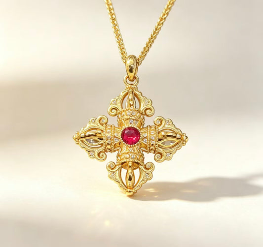 Gold Vajra Cross Pendant Necklace