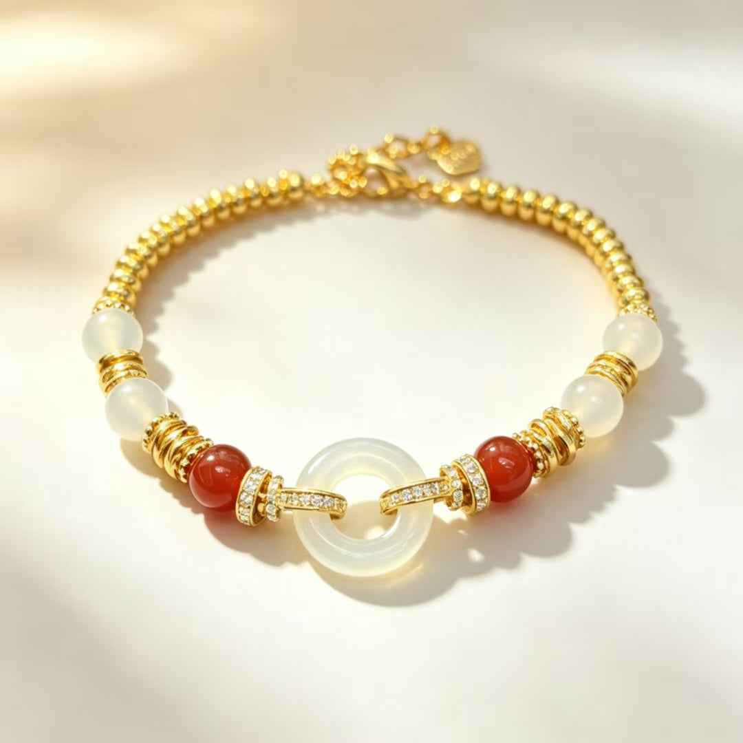 White Jade & Agate Beaded Bracelet