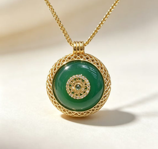 Green Jade Openwork Medallion Necklace