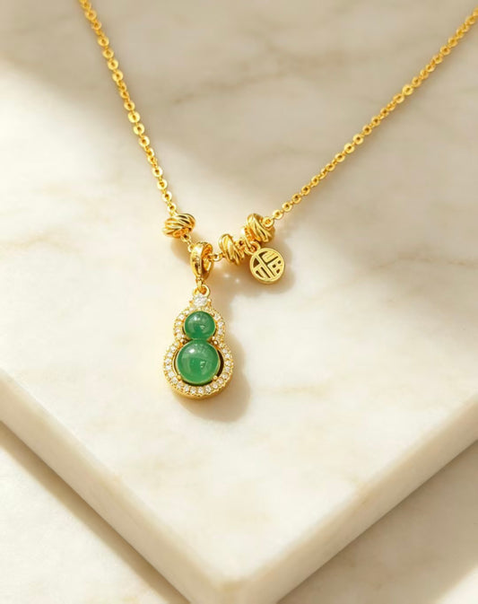 Gold Gourd & Coin Pendant Necklace