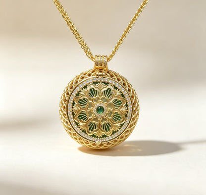 Gold Openwork Green-Jade Aromatherapy Locket Necklace
