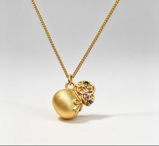 Matte Gold Apple Pendant Necklace