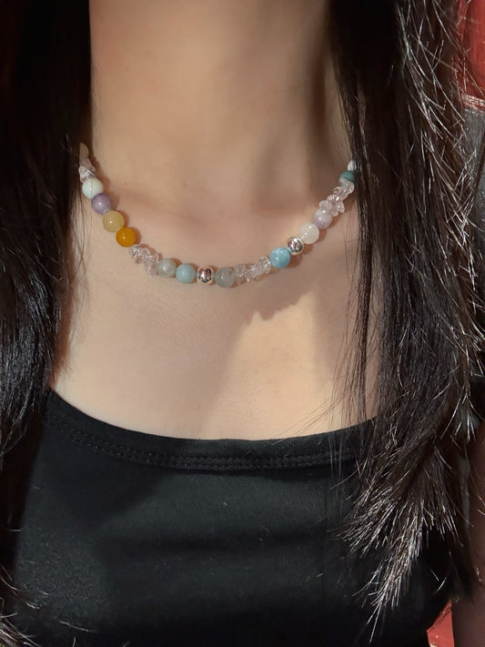 Multi-Gem White Crystal Necklace (JN85741)