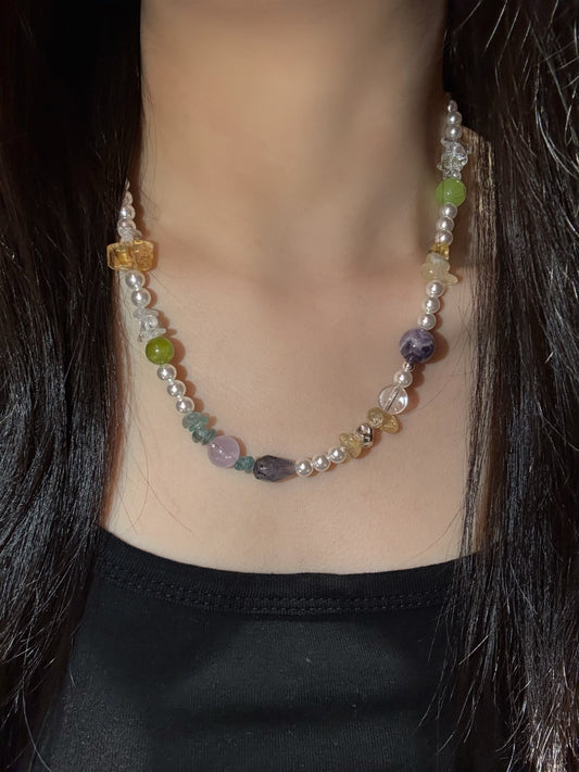 Multi-Gem Shell-Pearl Necklace (JN64783)