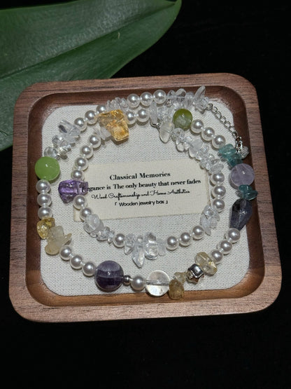 Multi-Gem Shell-Pearl Necklace (JN64783)