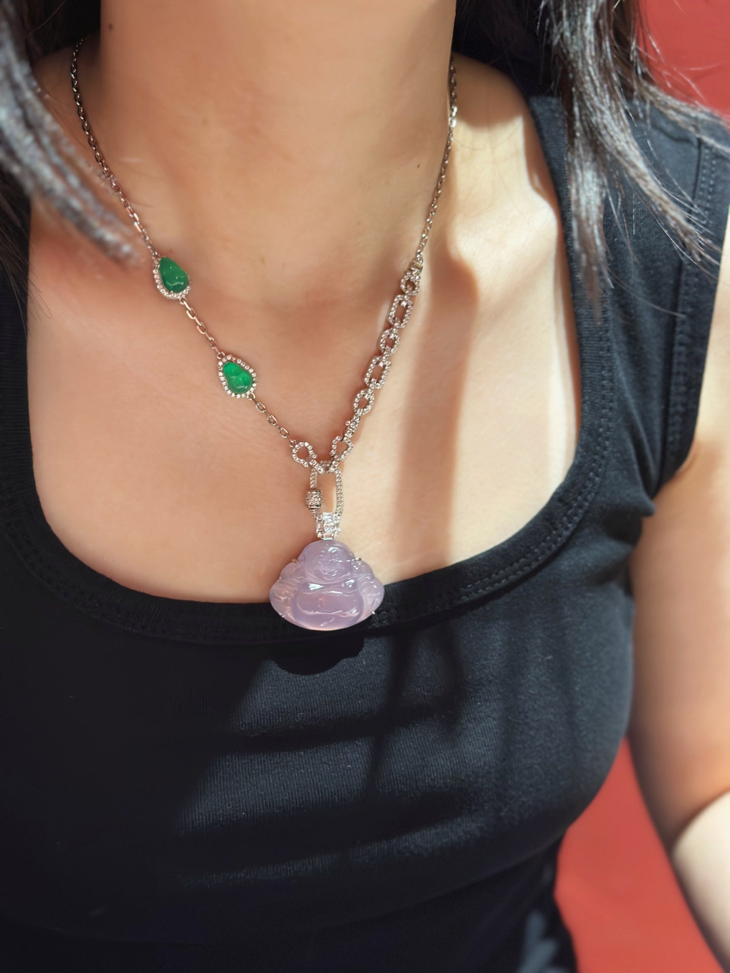 Chalcedony Buddha Pendant with CZ (JP58582)